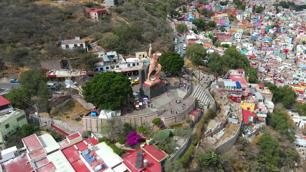 Monumento de al Pipila, Statue in Guanajuato, Mexico, Drone Shot, Panorama