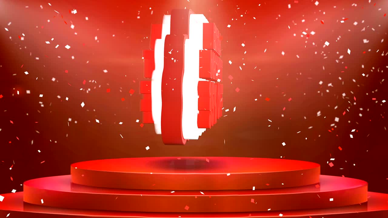 추가 할인 35 오프 텍스트 애니메이션 무대 포디움 콘페티 루프 애니메이션