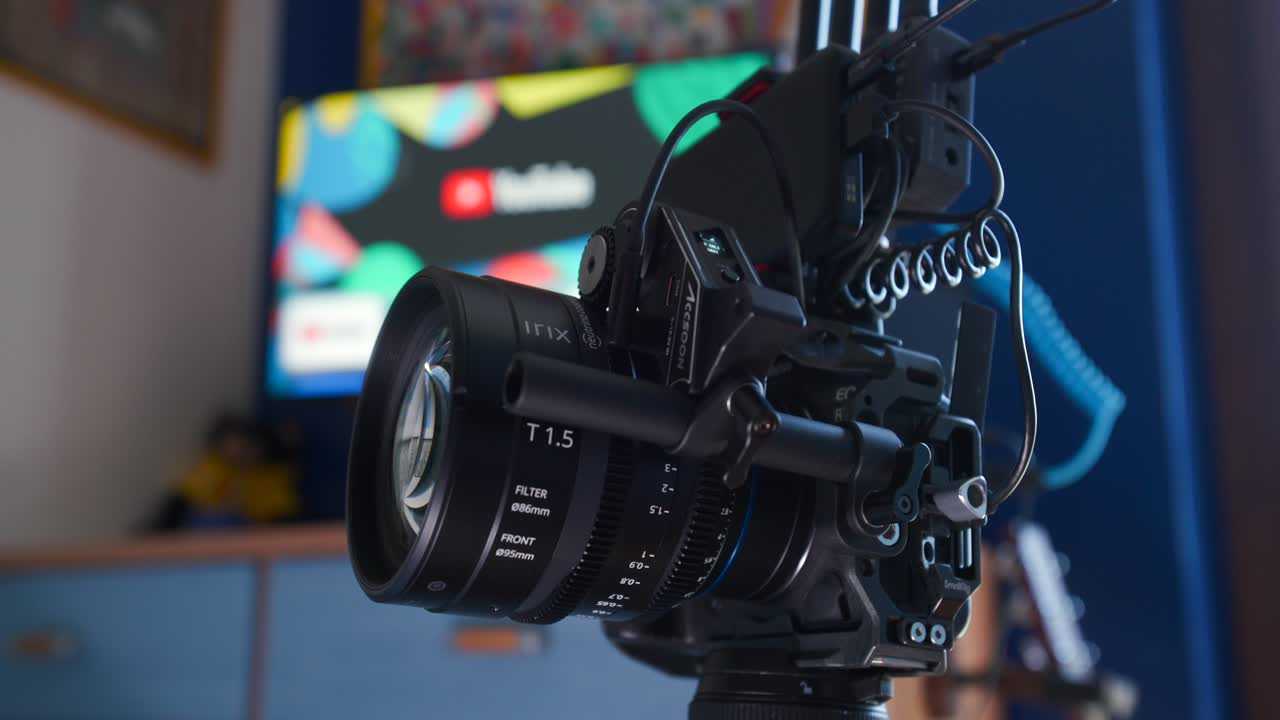 Circle shot of video-making gear, Irix focus motor and canon lens