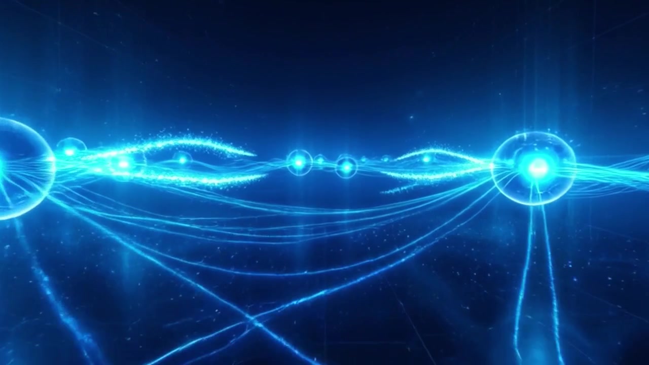 Abstract Digital Network Nodes Connecting with Glowing Blue Light Trails