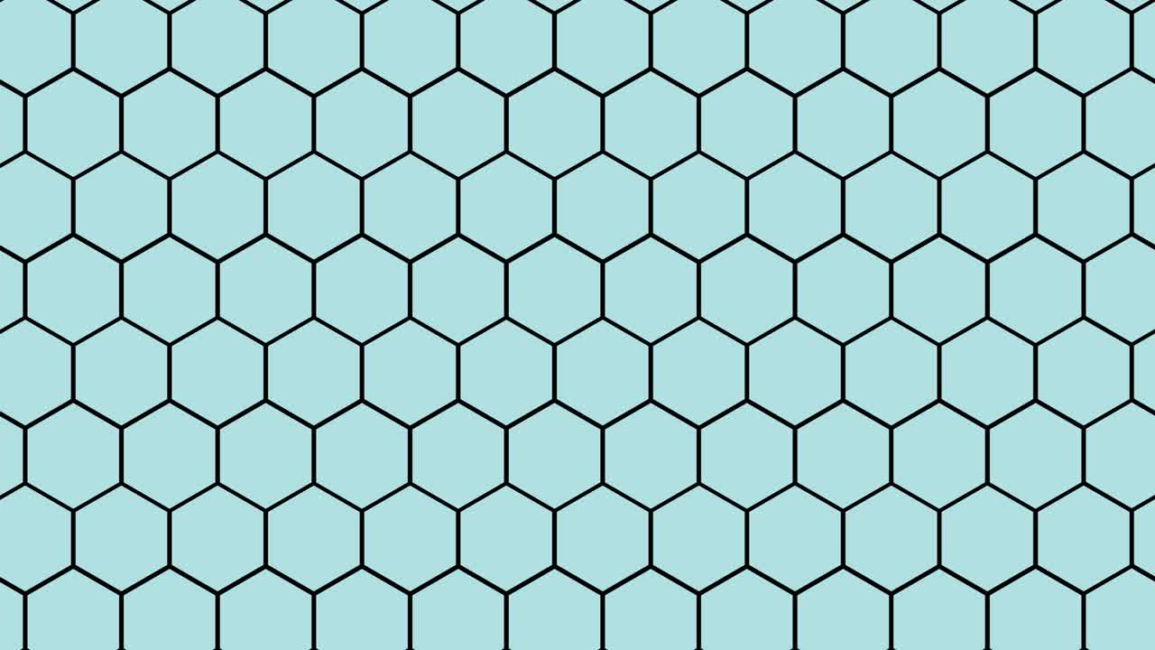 onda colorida brillante y dinámica que se mueve a lo largo de una cuadrícula hexagonal. en bucle