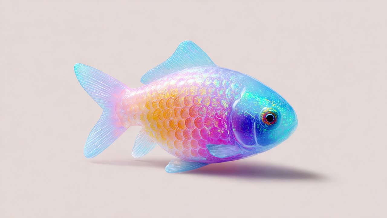 A Vibrant and Colorful Fish with Iridescent Scales Swims Gracefully in a Serene Environment, Captivating Viewers with Its Stunning and Bright Hues of Blue, Pink, and Orange