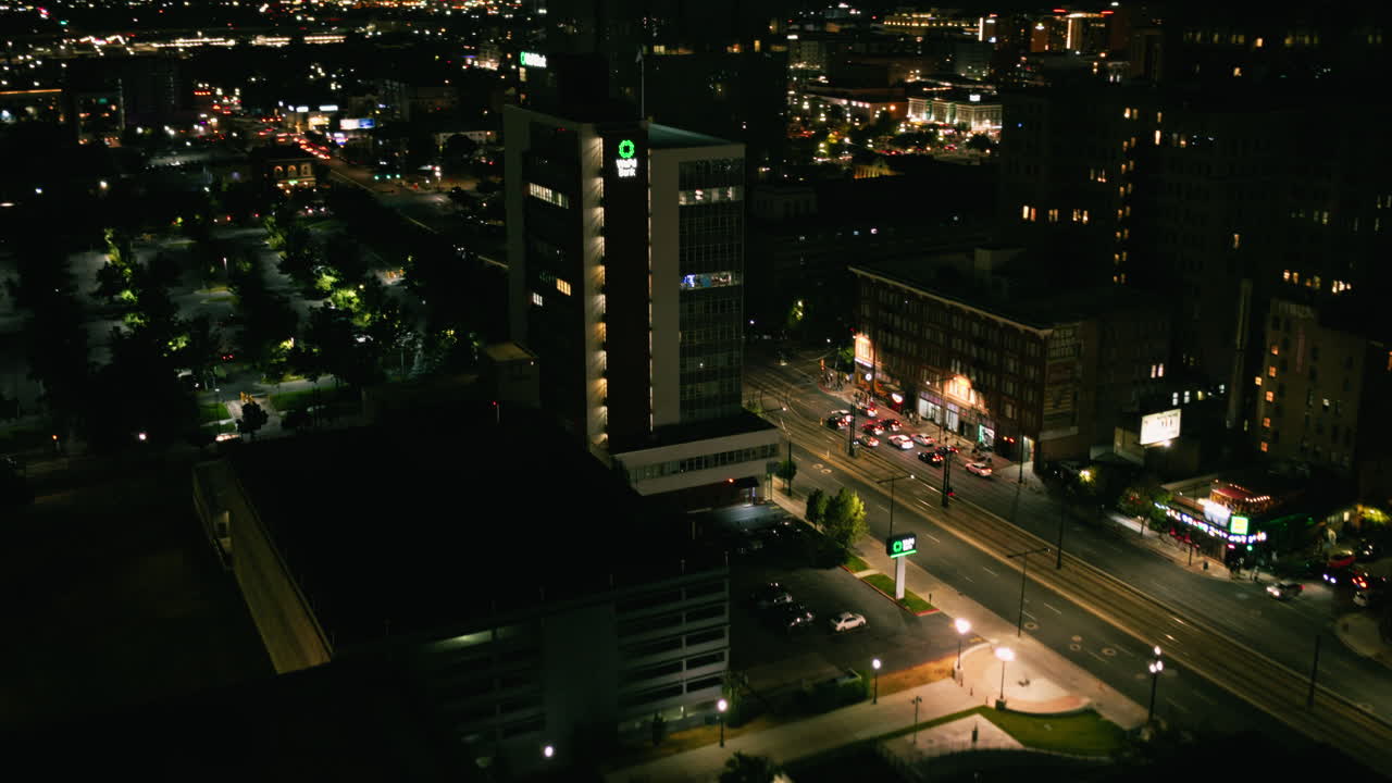 Nighttime Aerial View of City Skyline