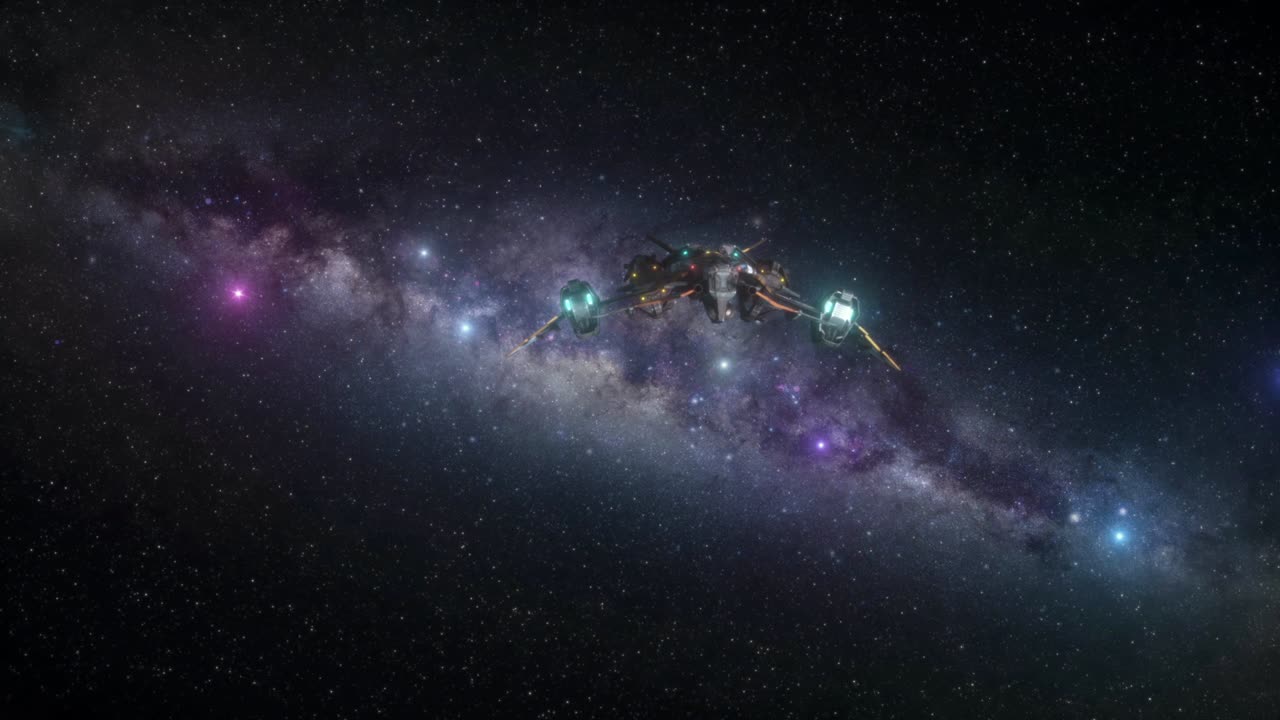 футуристический космический корабль на скорости - спереди