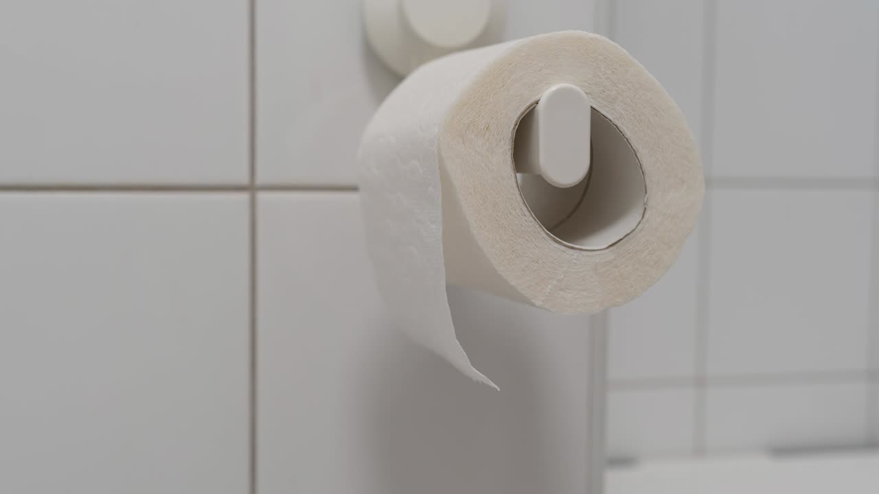 Toilet paper roll. Using till the last sheet. Stop motion.