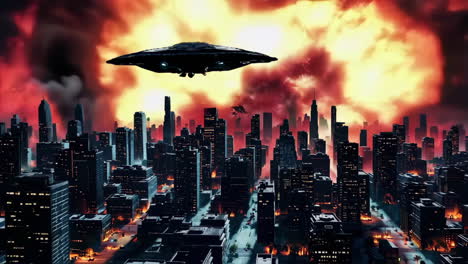 alien invasion of a city at night