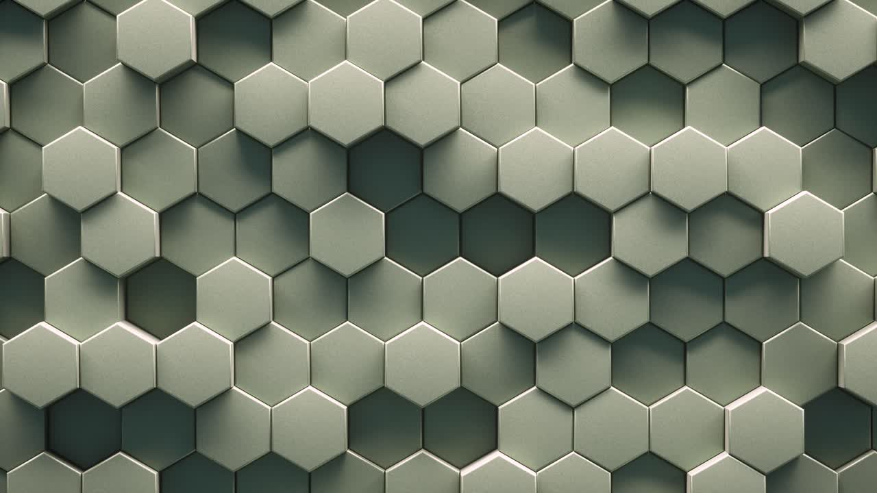 Abstract background of pulsing grey hexagons in wall. 3d loop