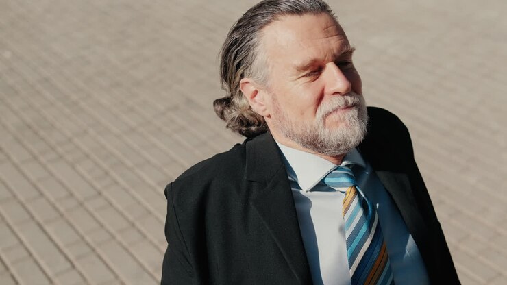 Businessman in Suit Enjoys the Sun in the City