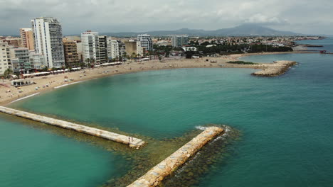 coastal town beach with pier