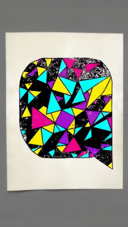 abstract geometric speech bubble with vibrant triangles