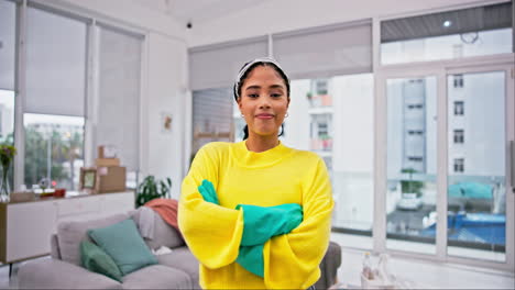 Cleaning,-smile-and-arms-crossed-with-woman