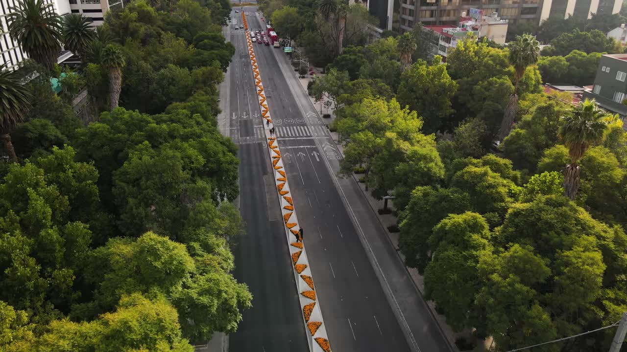 avenida reforma, vía principal de la ciudad de méxico con flores de cempasuchil del día de los muertos