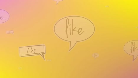 Animation-of-like-text-icons-in-speech-bubbles-on-yellow-background
