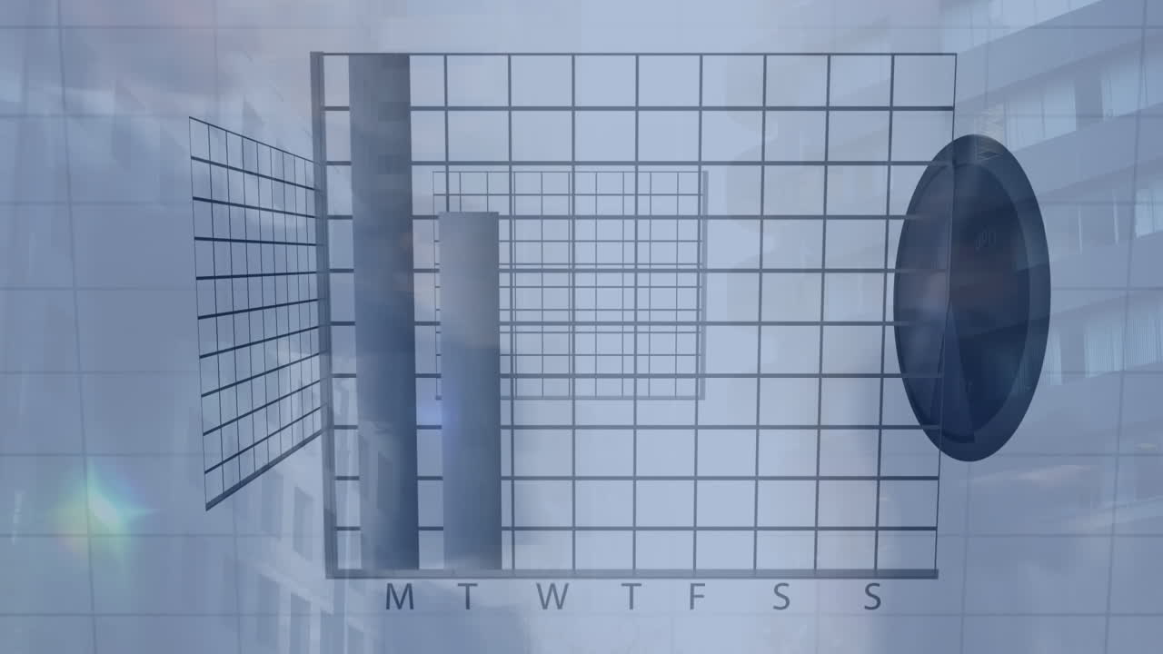 personas caminando rápido con gráfico de pastel y gráfico en primer plano