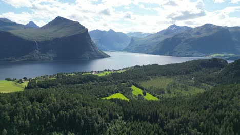 nature landscape of rodven and romsdal fjord in more og romsdal, norway - aerial 4k