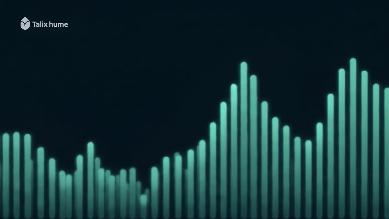 A visual display showcases audio levels through an equalizer effect. The design features waves and bars that reflect the dynamic nature of sound in an engaging way.