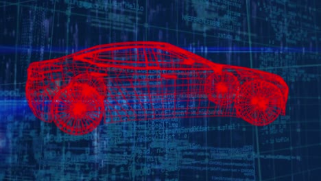 animación del proyecto del coche girando sobre el procesamiento de datos en el espacio azul
