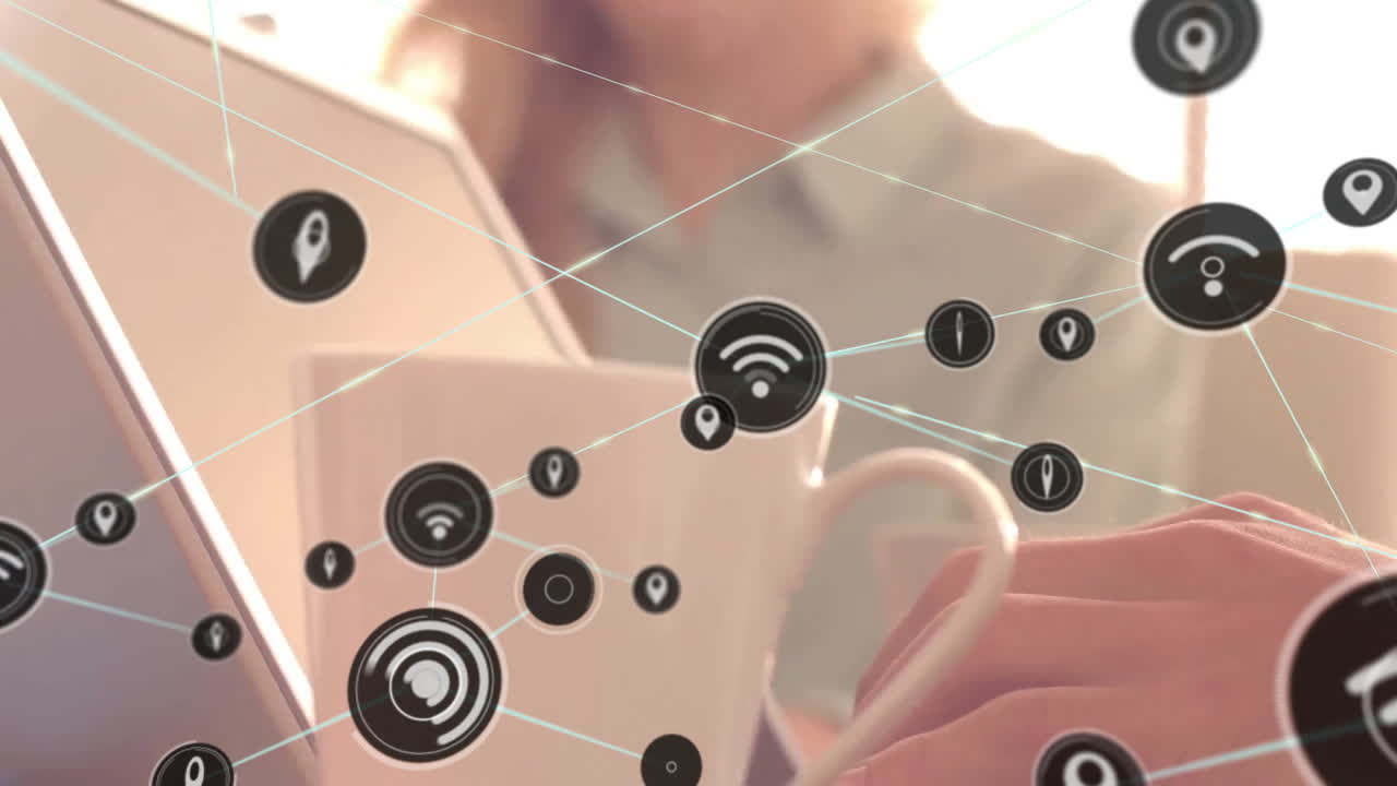 백인 사업가 여성에 대한 와이파이 아이콘으로 연결 네트워크의 애니메이션