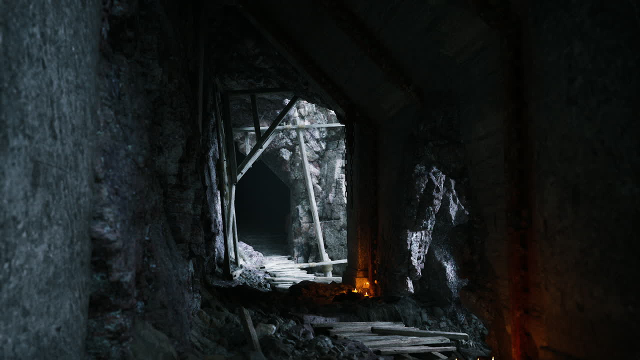 Exploration of a dark and mysterious underground tunnel in a mine