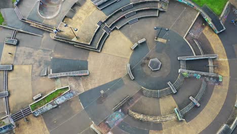 overhead aerial view of hanley forest park, central forest park, hanley park, plaza skatepark in stoke on trent staffordshire