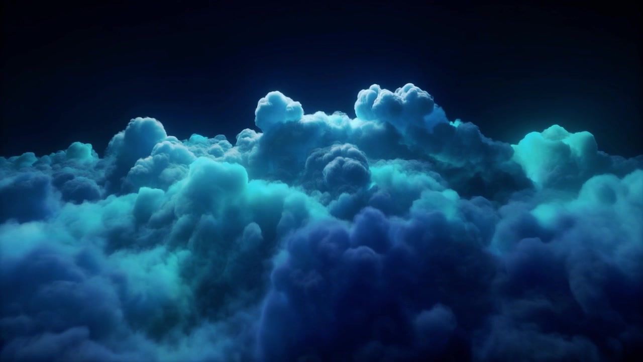 Aerial View of Glowing Blue Clouds at Night