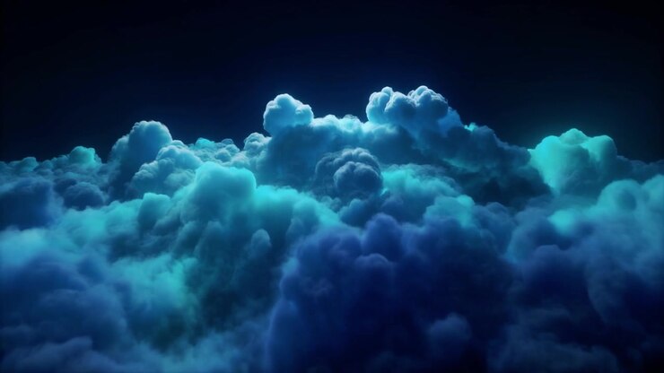 Aerial View of Glowing Blue Clouds at Night