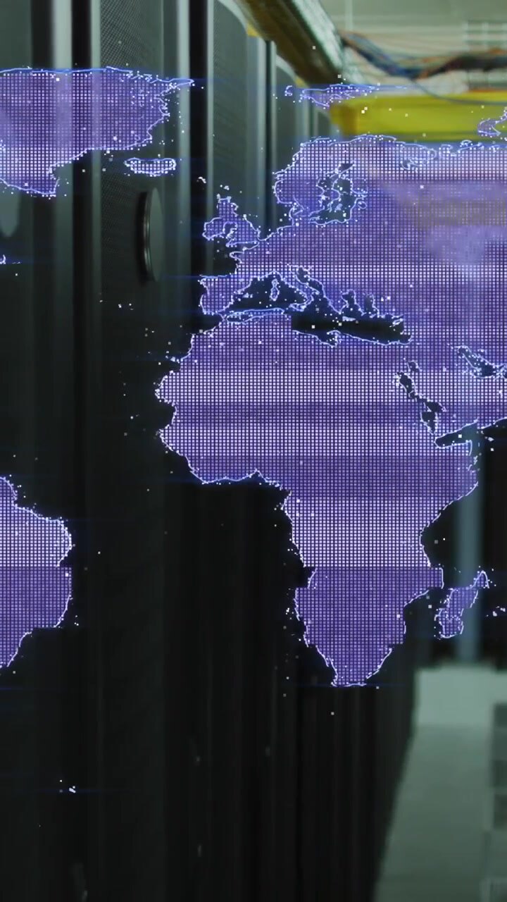 Animation of glitch technique in map against server room in background