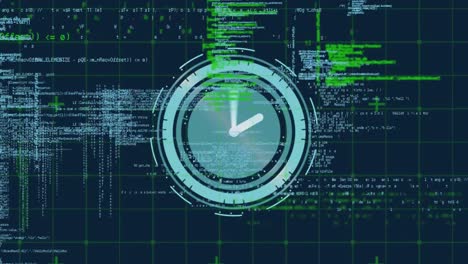animación del procesamiento de datos y el reloj se mueve rápidamente sobre la faja