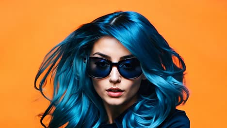 una mujer con cabello azul y gafas de sol