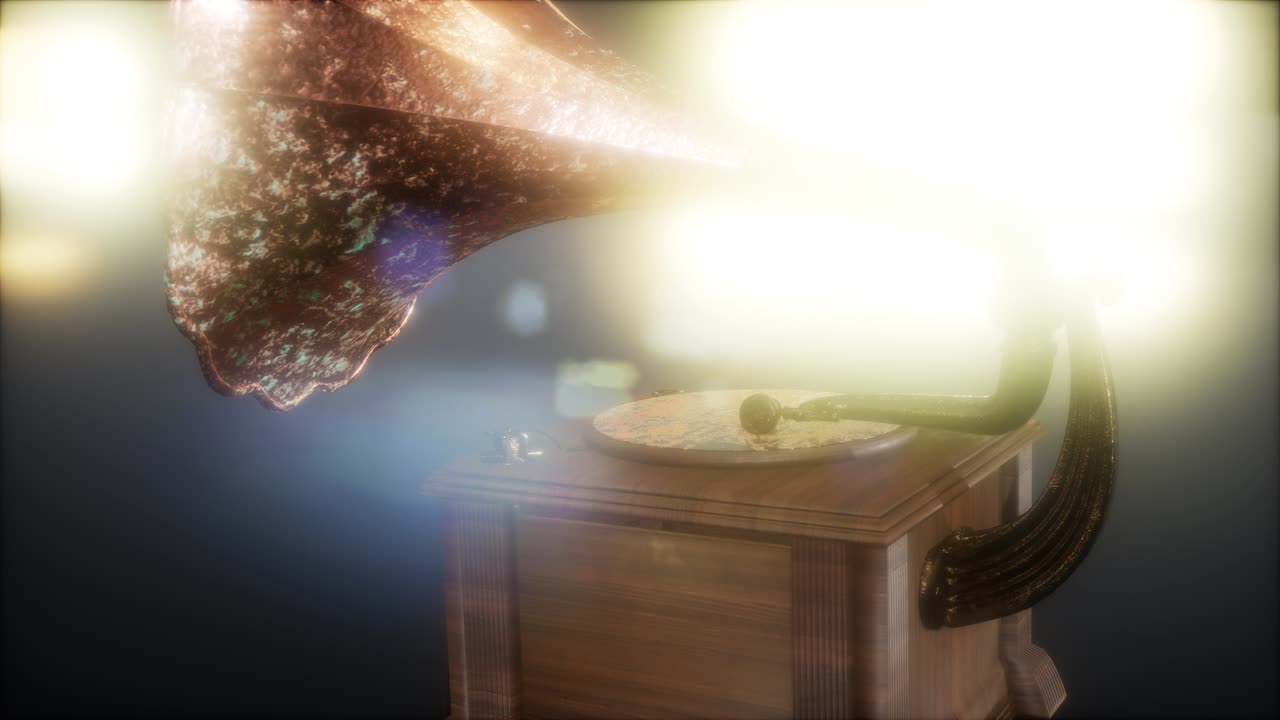 gramófono vintage en la oscuridad con frairs. tecnología retro.