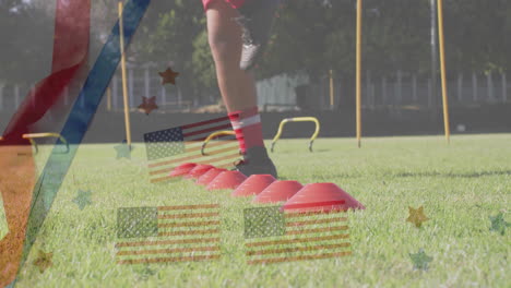 athlete running through agility cones with american flag animation overlay