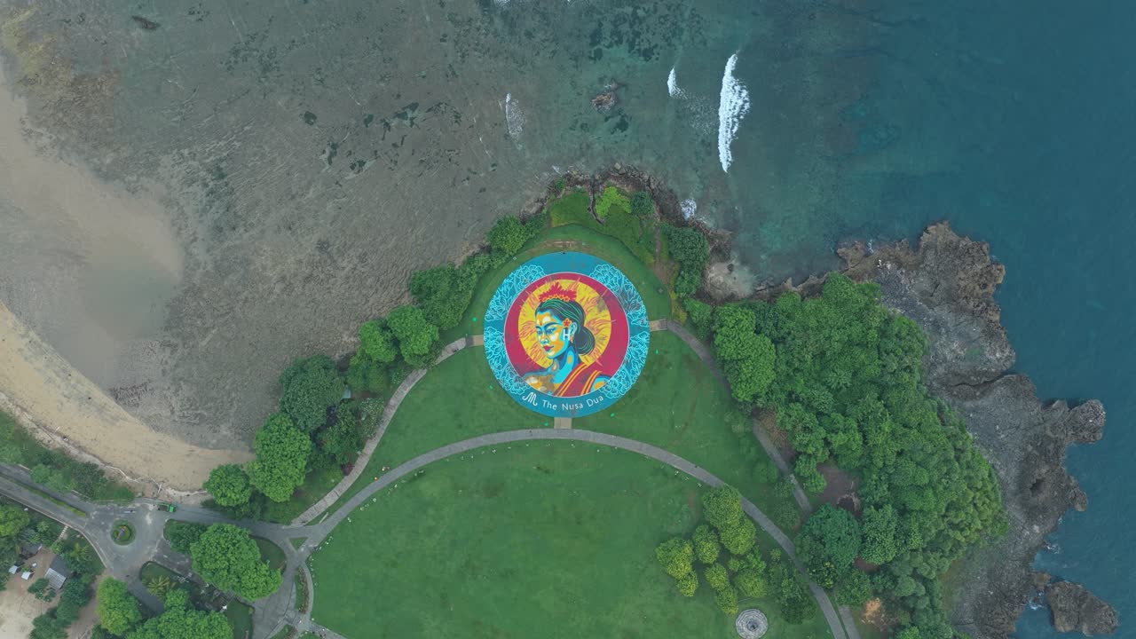 Aerial view of colorful mural at nusa dua in bali, indonesia