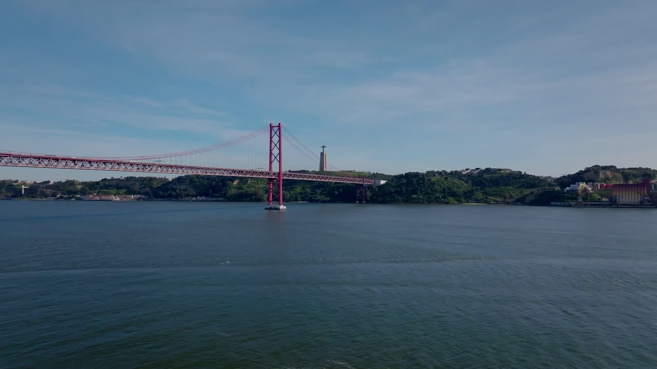 Drone shot of Ponte 25 Abril and River Tejo.