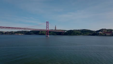 drone shot of ponte 25 abril and river tejo.