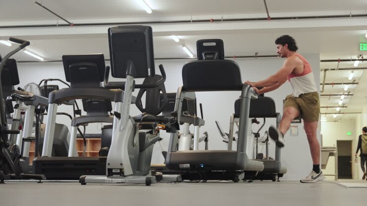 Man Warming Up In The Gym - Wide Shot