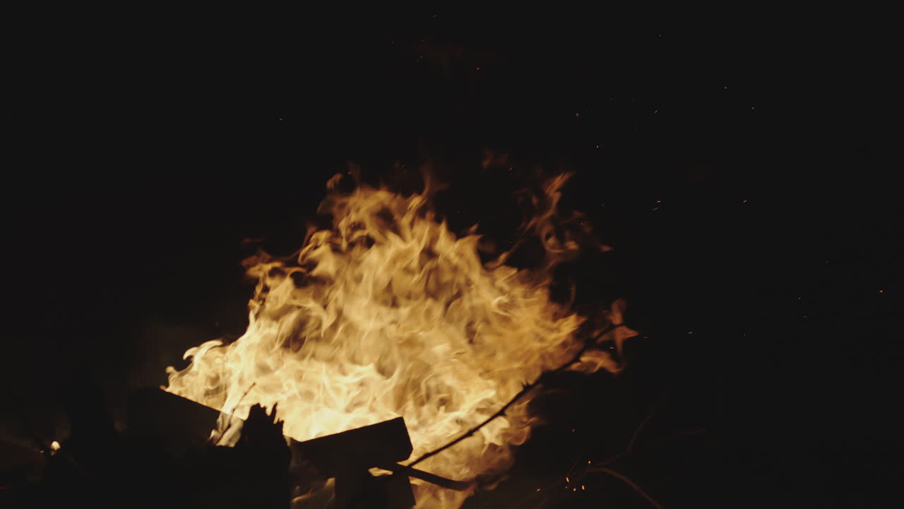 Burning Bonfire at Night