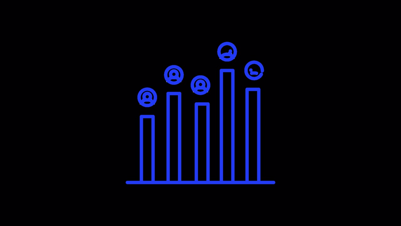Animated Blue Line Bar Chart with People Icons Showing Growth