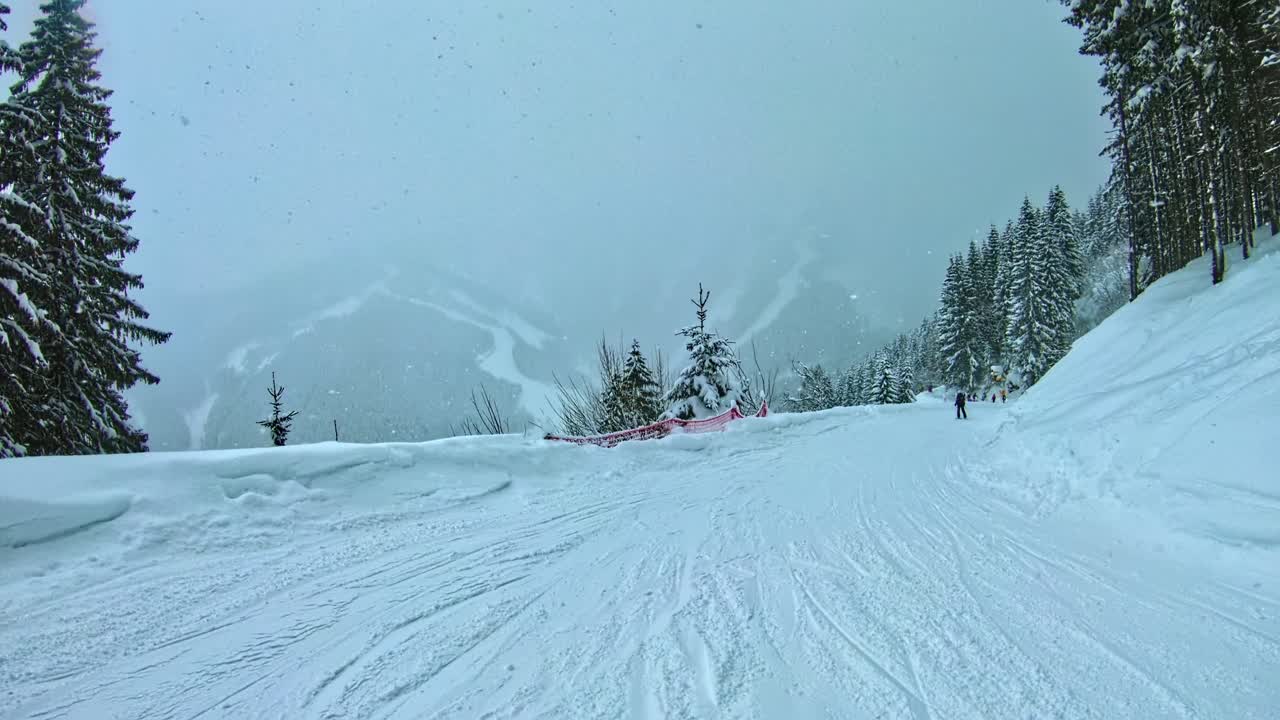 Skiing in not sunny day