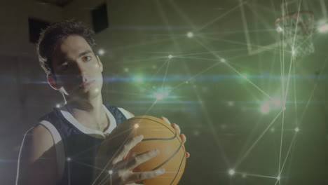 animation of network of connections over caucasian basketball player