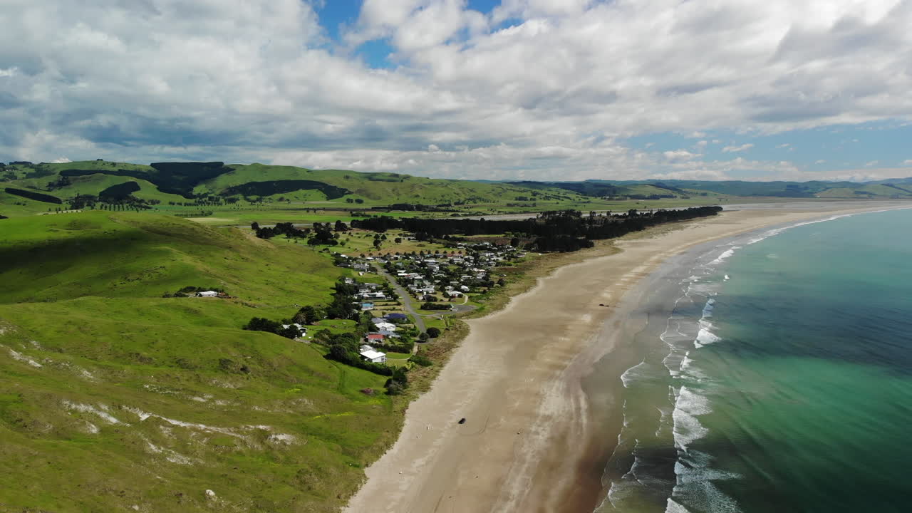 Green Landscape At The Sandy Shoreline Of Porangahau Beach In Hawke's Bay In New Zealand