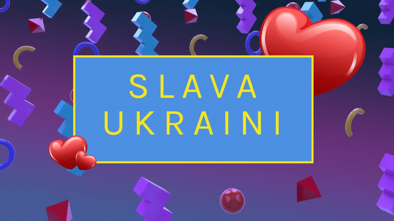 animación del texto de slava ukraini sobre formas coloridas