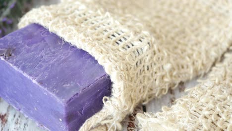 purple lavender soap bar with soap bag