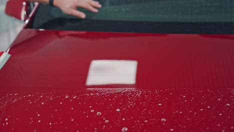 professional car wash by hands. hand washing cars hood with professionally squeegee