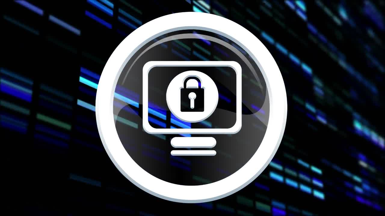 animación de la red de conexiones y el candado de seguridad en línea sobre un fondo oscuro