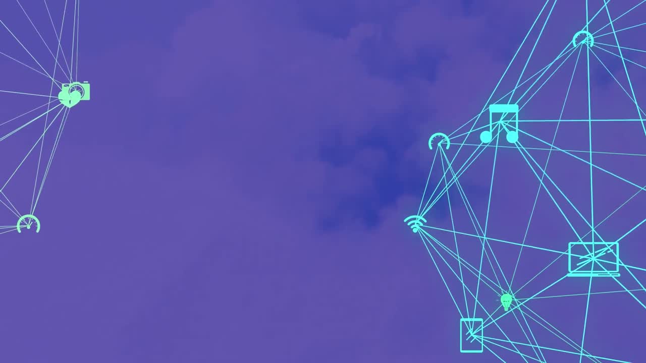 animación de la red de conexiones con iconos sobre fondo azul