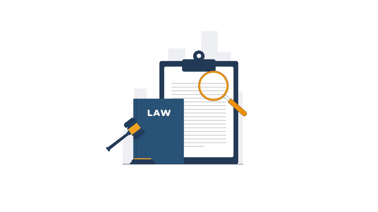 Animated Illustration of Law Book, Gavel, and Legal Document