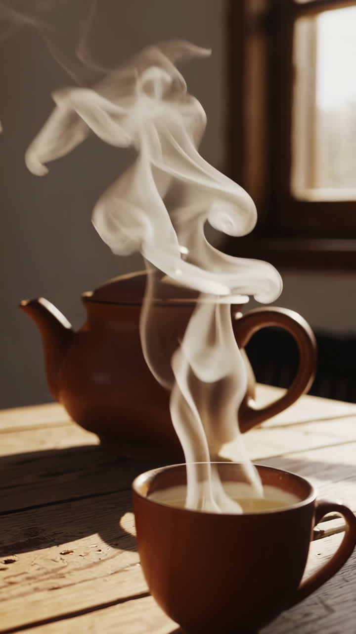 Steaming Hot Tea on a Rustic Wooden Table