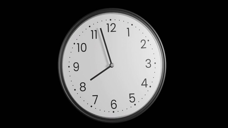 Animation of clock moving fast over black background