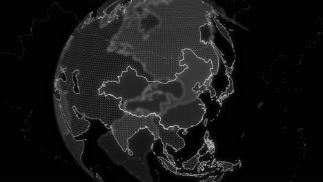 china country alpha for editing data analysis technology globe rotating, cinematic video showcases a digital globe rotating, zooming in on china country alpha for editing template