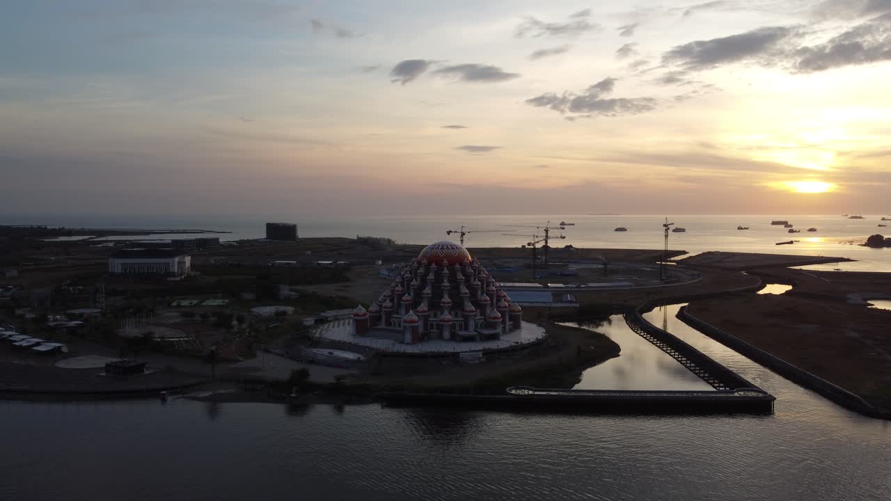 Aerial View of Al-Munawar (99 Domes) Mosque at Sunset